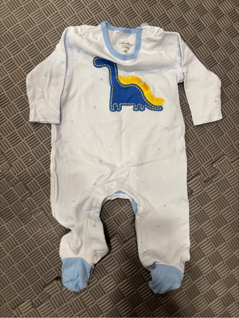 Sterling Baby Light Blue Dinosaur Footed One-Piece 6M
